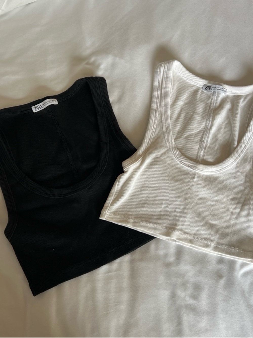 Zara Black & White Ribbed Crop Tank Duo